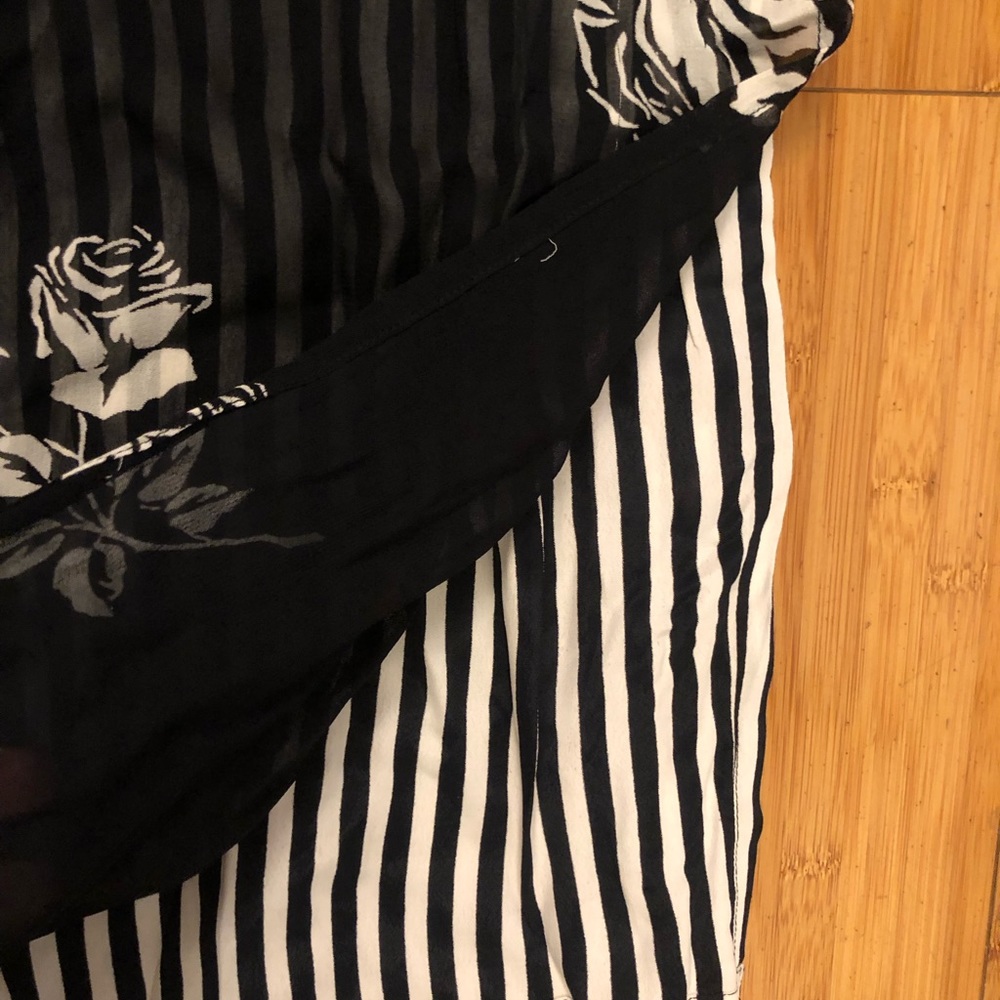 Style&Co 2 layers Rose Floral Striped Black and White Maxi Slit Dress size 16 - Picture 3 of 9